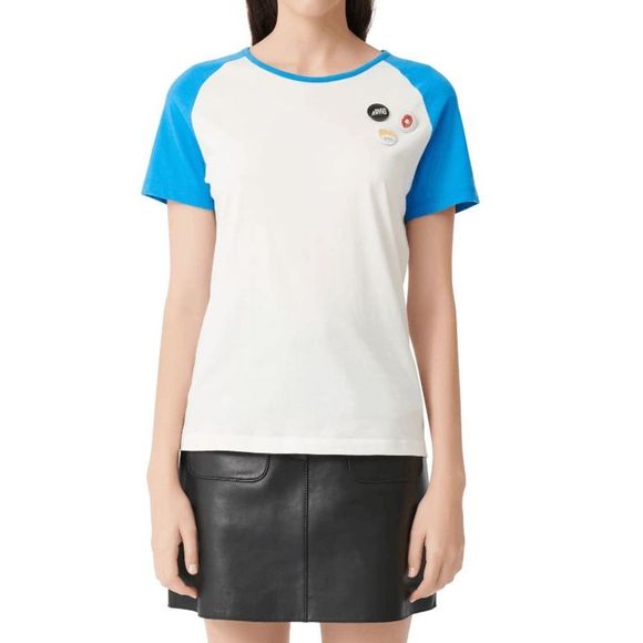 Maje Tops - NWT MAJE Talon Blue and White Crewneck Button Tee Size Medium